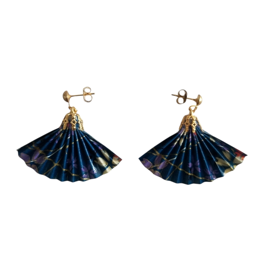 Vintage Elegant Blue and Gold Fan Earrings